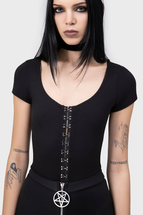 killstar Eye C U Cap-Sleeve Top Black