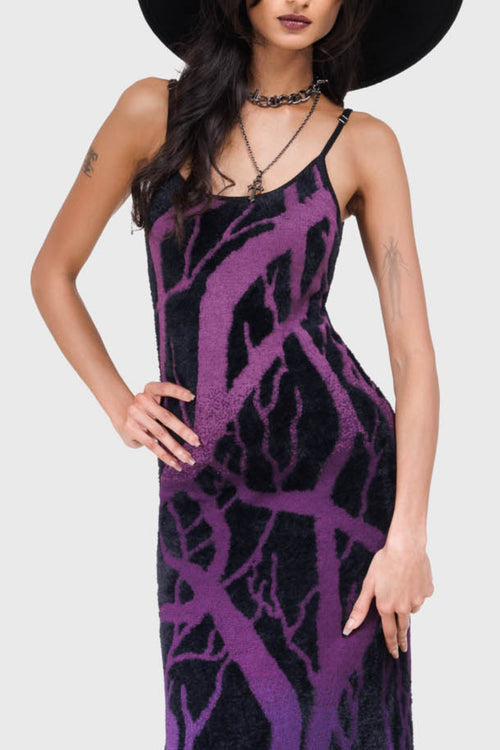 Killstar Forest Knit Maxi Dress Black/Purple