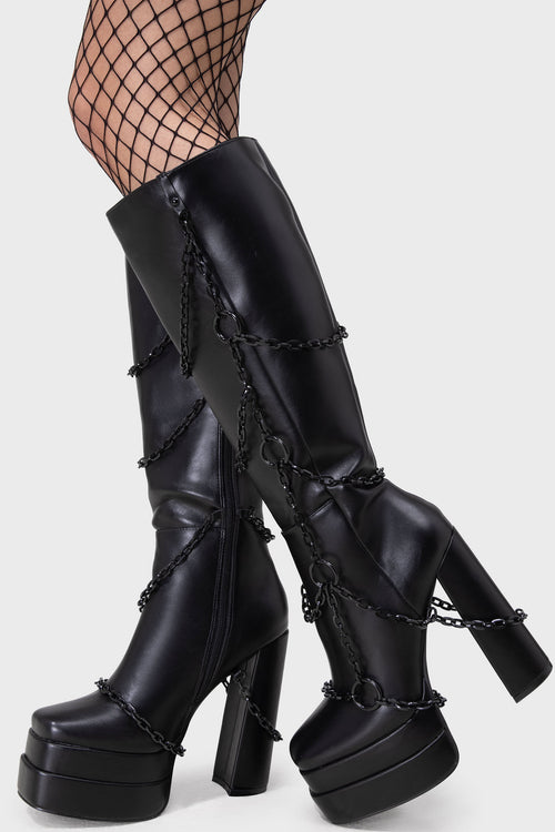 Killstar Gloomed & Doomed Knee High Boots Black