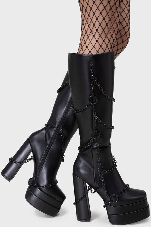 Killstar Gloomed & Doomed Knee High Boots Black