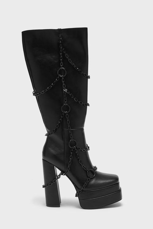 killstar Gloomed & Doomed Knee High Boots Black