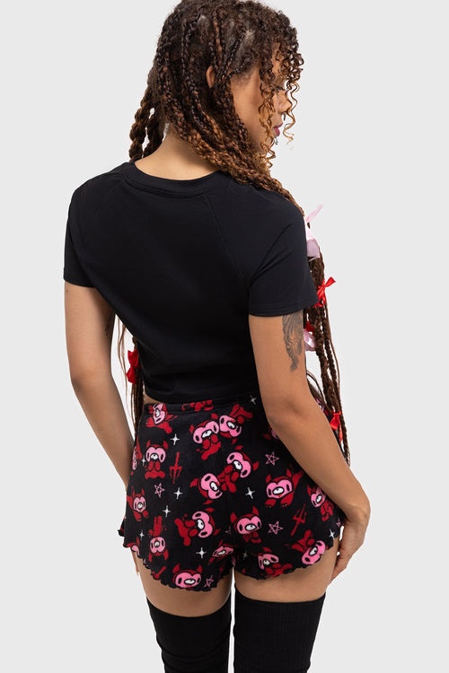 Killstar Gloomy Horns Lounge Shorts Black