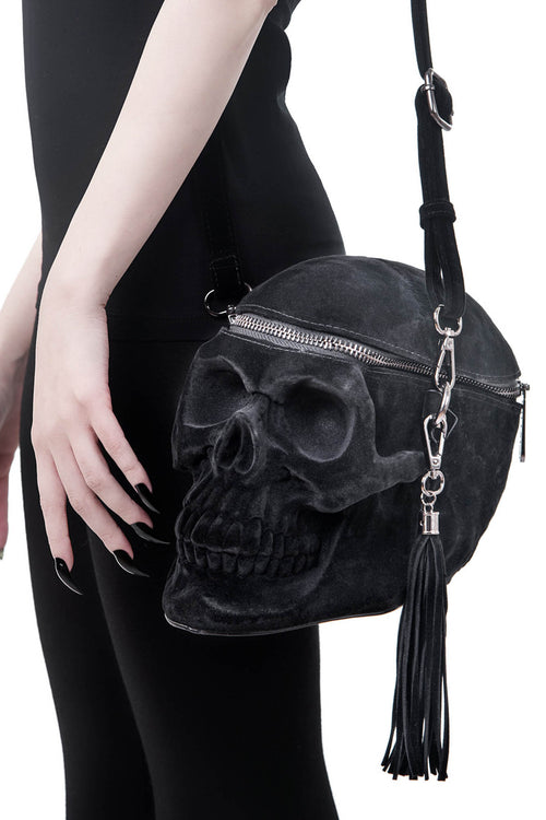 Killstar Grave Digger Skull Handbag [VELVET] Black