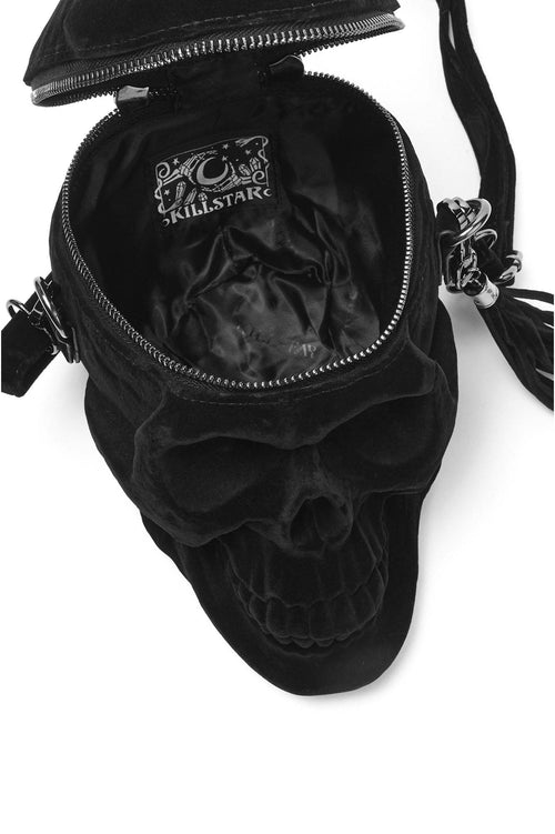 Killstar Grave Digger Skull Handbag [VELVET] Black