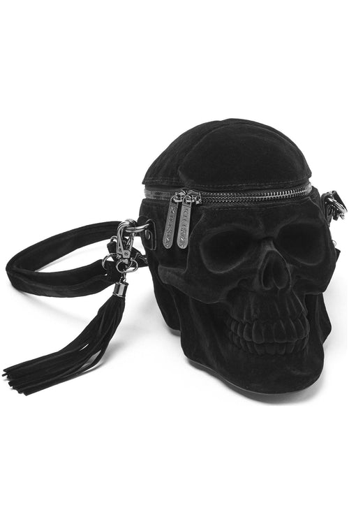 Killstar Grave Digger Skull Handbag [VELVET] Black