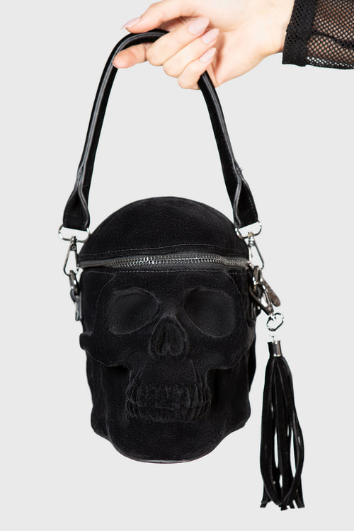 killstar Grave Digger Skull Handbag [VELVET] Black