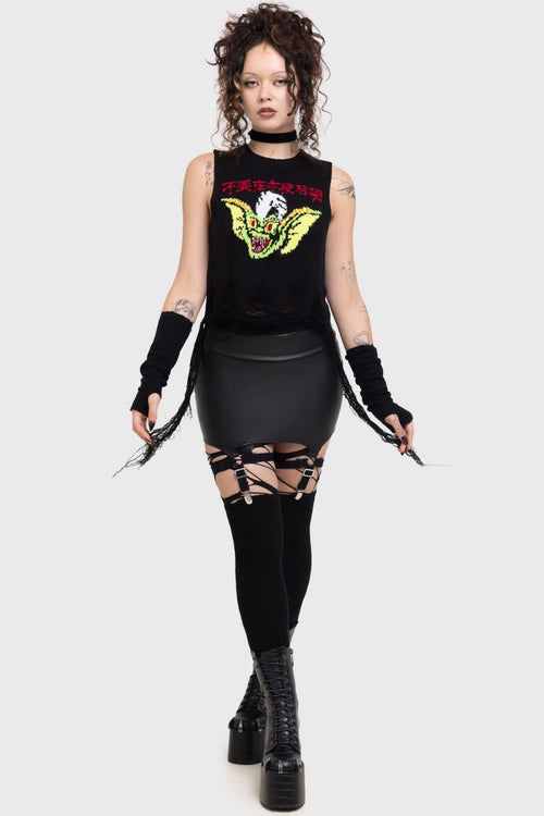 killstar Gremlin Stripe Distressed Knit Vest Black