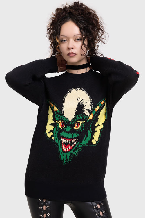 Killstar Gremlin Stripe Knit Sweater Black