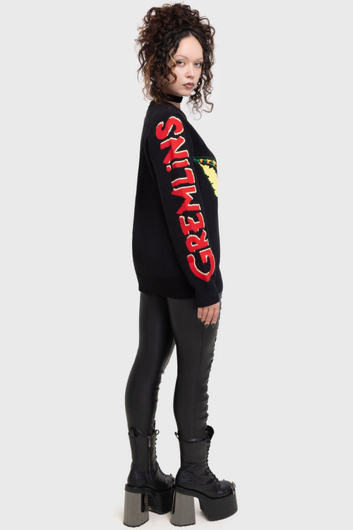 Killstar Gremlin Stripe Knit Sweater Black