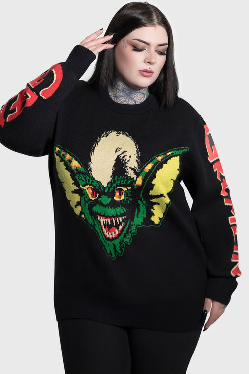 Killstar Gremlin Stripe Knit Sweater Black