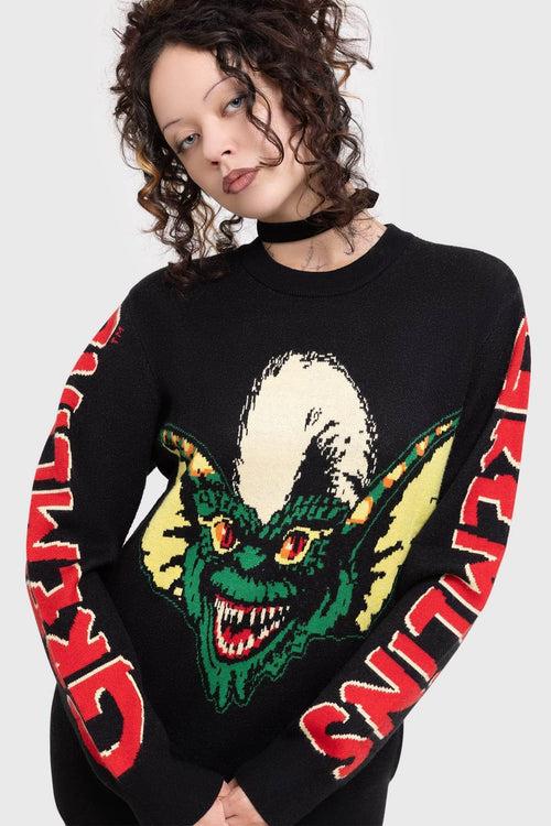 killstar Gremlin Stripe Knit Sweater Black