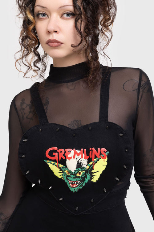 Killstar Gremlin Stripe Pinafore Dress Black