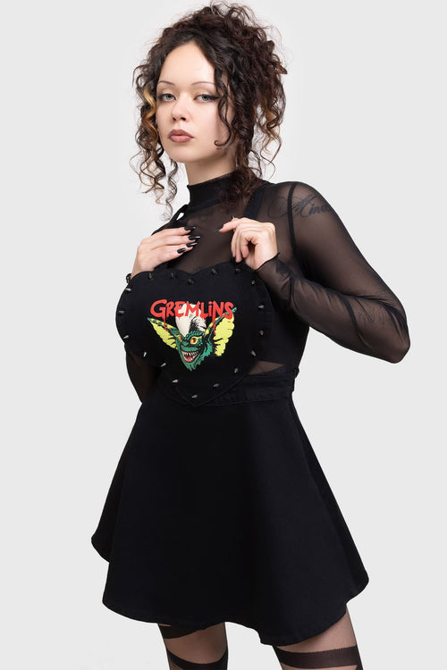 killstar Gremlin Stripe Pinafore Dress Black