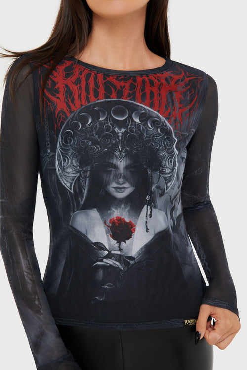 Killstar Grimalkins Glass Mesh Top Black/Red