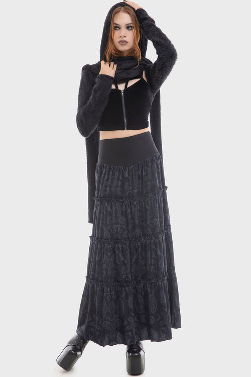 Killstar Half Vamp Maxi Skirt Black/Grey