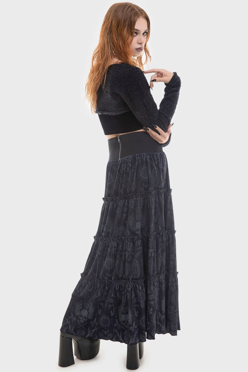 Killstar Half Vamp Maxi Skirt Black/Grey