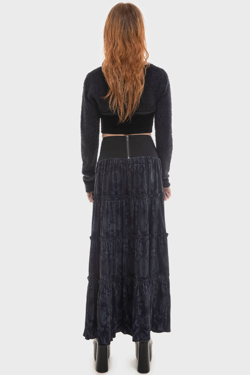 Killstar Half Vamp Maxi Skirt Black/Grey