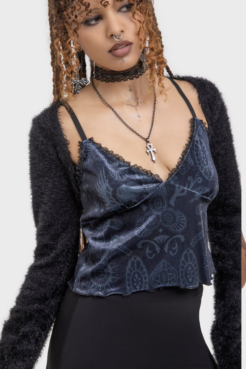 Killstar Half Vamp Top Black/Grey