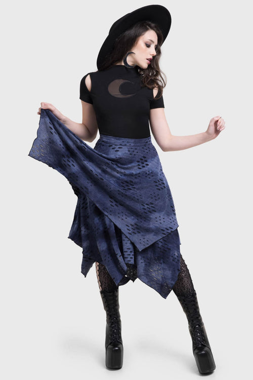 Killstar Hauntly Maiden Skirt Black/Blue