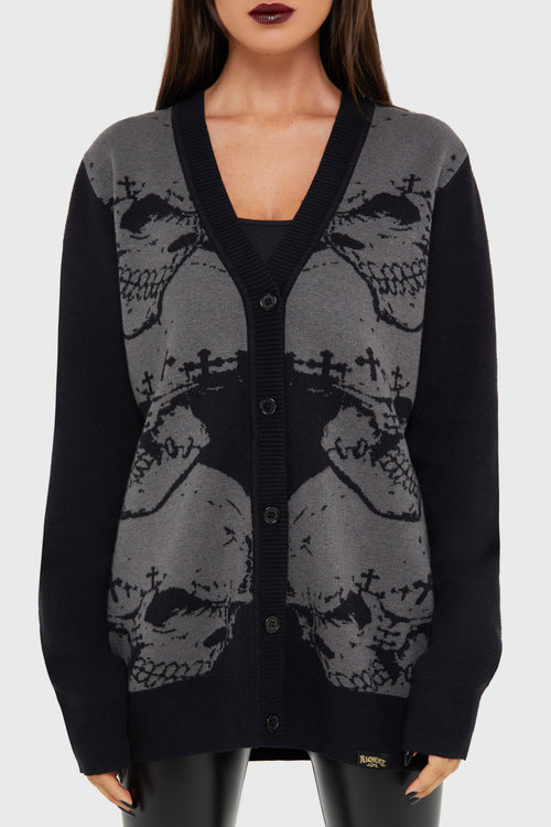 Killstar Headstone Knit Cardigan Black