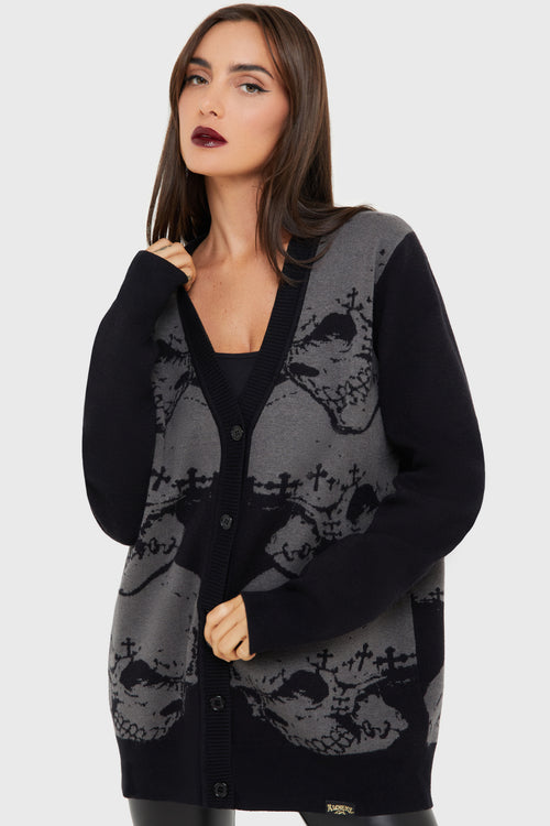 killstar Headstone Knit Cardigan Black