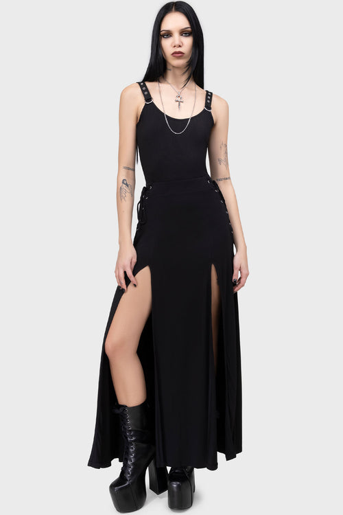 Killstar Hellverina Split Maxi Skirt Black