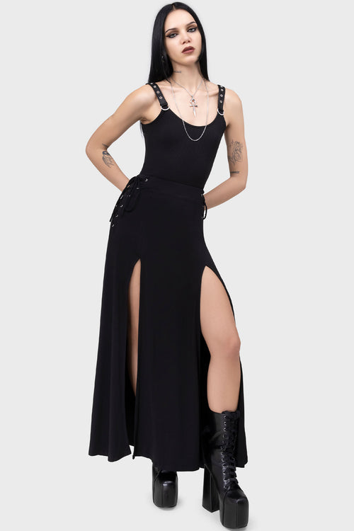 killstar Hellverina Split Maxi Skirt Black