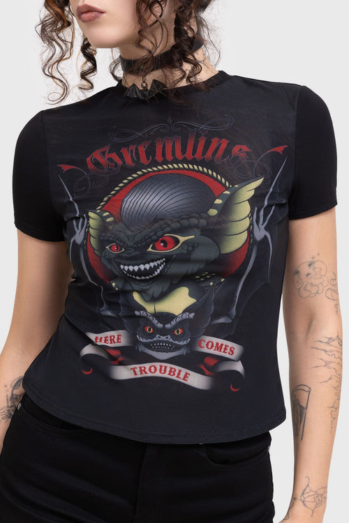 Killstar Here Comes Trouble Fitted T Shirt Black