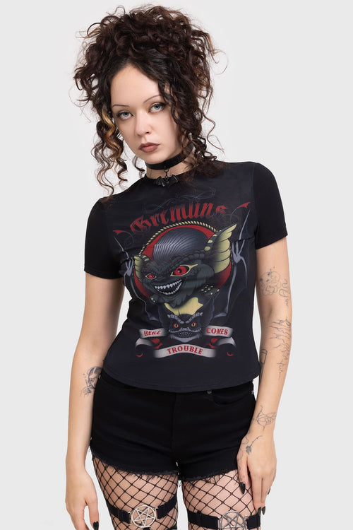Killstar Here Comes Trouble Fitted T Shirt Black