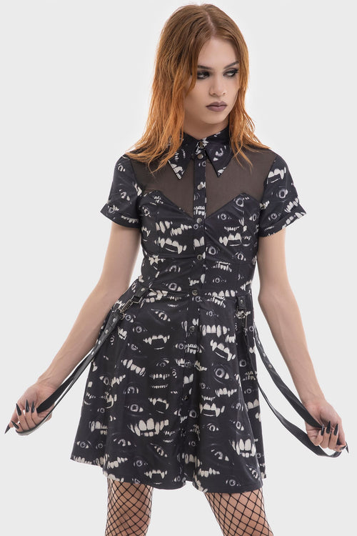 Killstar Hex-Cellent Mini Dress Black/White