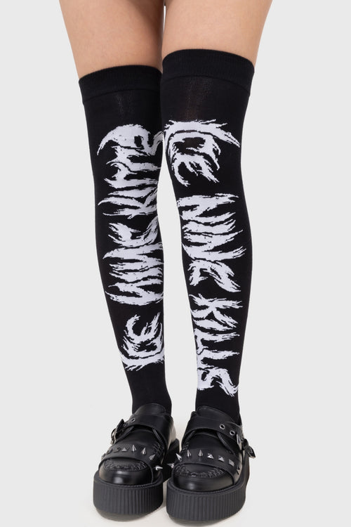 Killstar INK Logo Knee High Socks Black