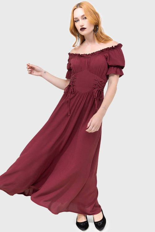 Killstar Jocasta Maxi Dress Short Sleeve [RED] Red
