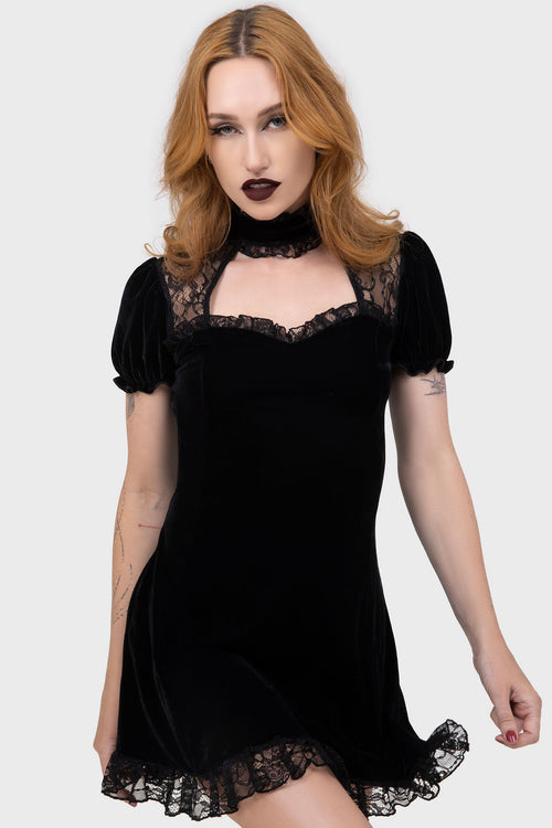 killstar Julienne Velvet Keyhole Dress [B] Black
