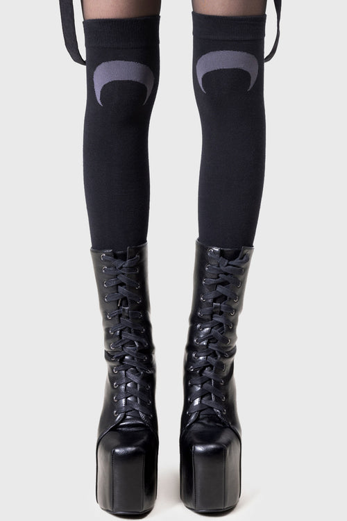 Killstar Lunaloom Knee High Socks Black