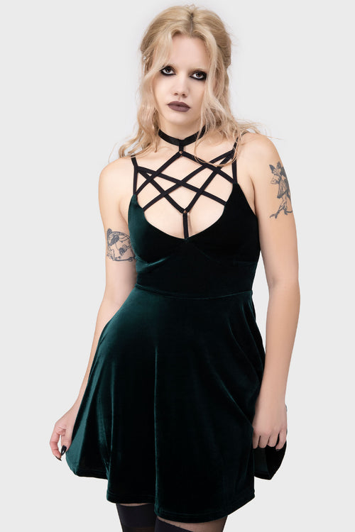 killstar Magica Skater Dress [EMERALD] Green