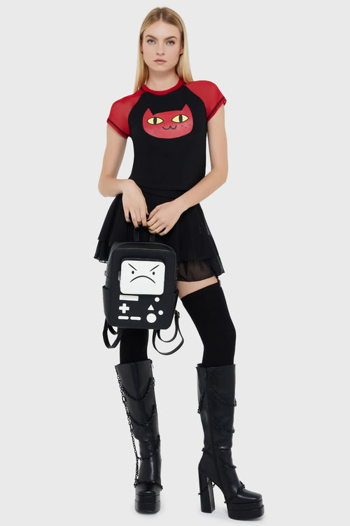 Killstar Marceline Kitty Crop T Shirt Grey/Red