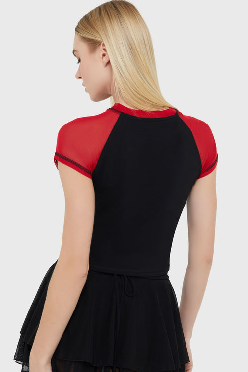 Killstar Marceline Kitty Crop T Shirt Grey/Red