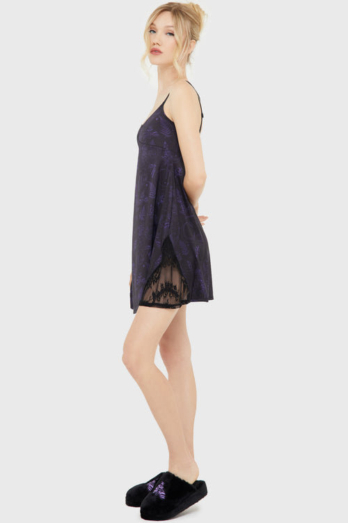 killstar Midnight Moth Slip Dress Black/Purple