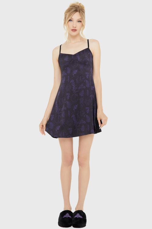 killstar Midnight Moth Slip Dress Black/Purple