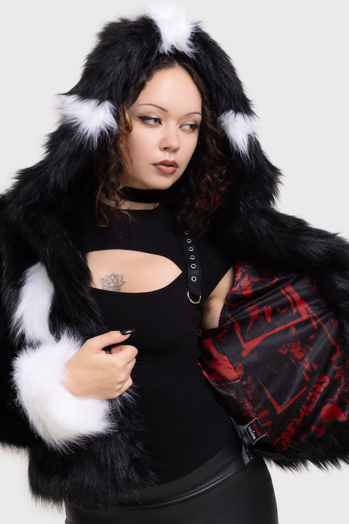 Killstar Mohawk Mogwai Faux Fur Jacket Black/White