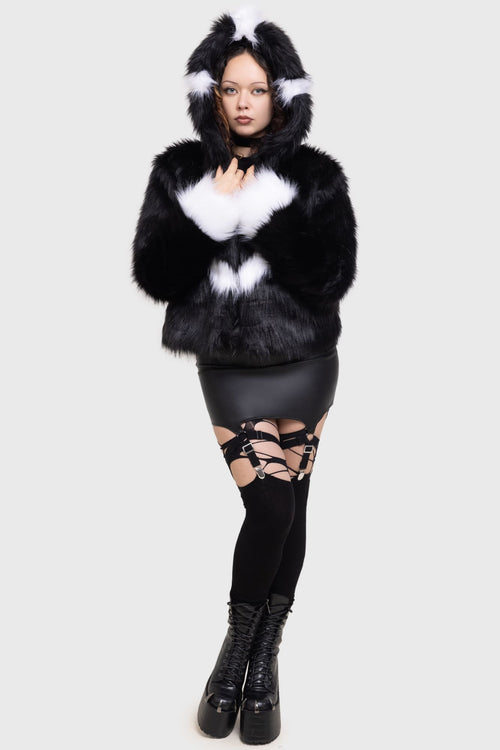 Killstar Mohawk Mogwai Faux Fur Jacket Black/White