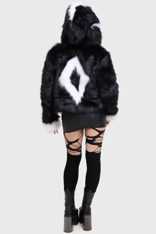 Killstar Mohawk Mogwai Faux Fur Jacket Black/White