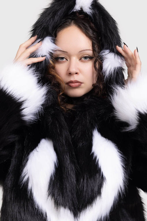 killstar Mohawk Mogwai Faux Fur Jacket Black/White