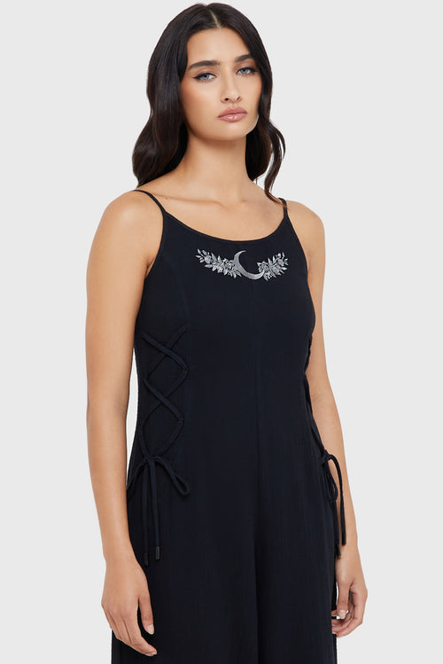 Killstar Moonlight Fang Dungarees Black