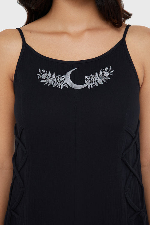 Killstar Moonlight Fang Dungarees Black