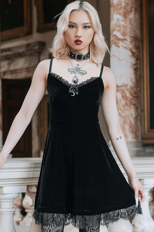 killstar Moonstruck Velvet Skater Dress [B] Black