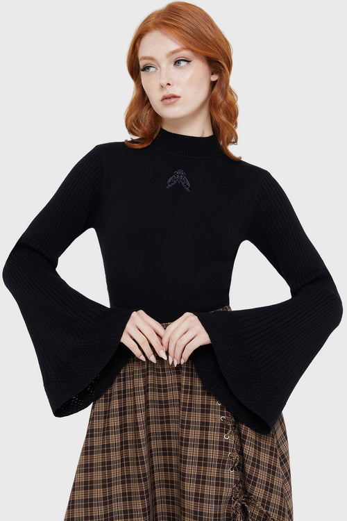 killstar Morbida's Moth Knitted Top Black