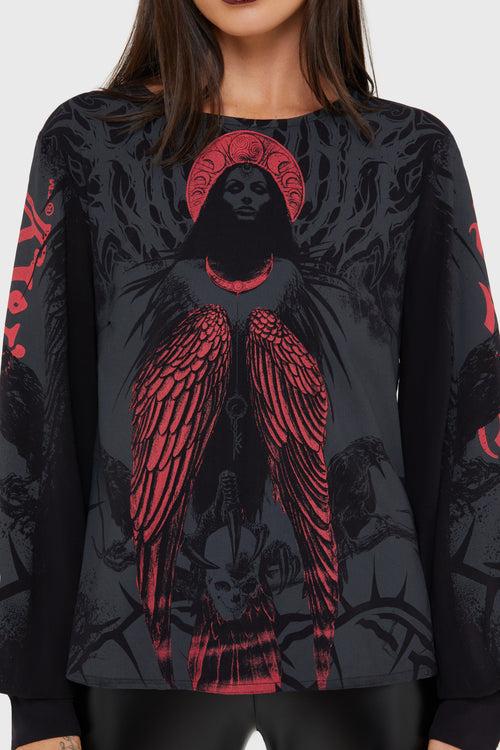 Killstar Mórrígan Moon Long Sleeve Top Black/Red