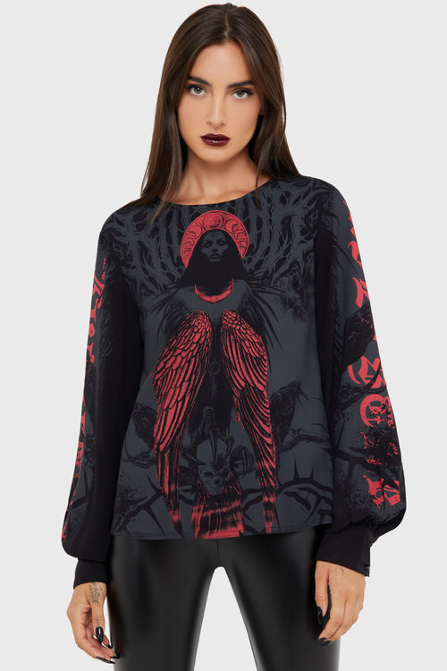 Killstar Mórrígan Moon Long Sleeve Top Black/Red