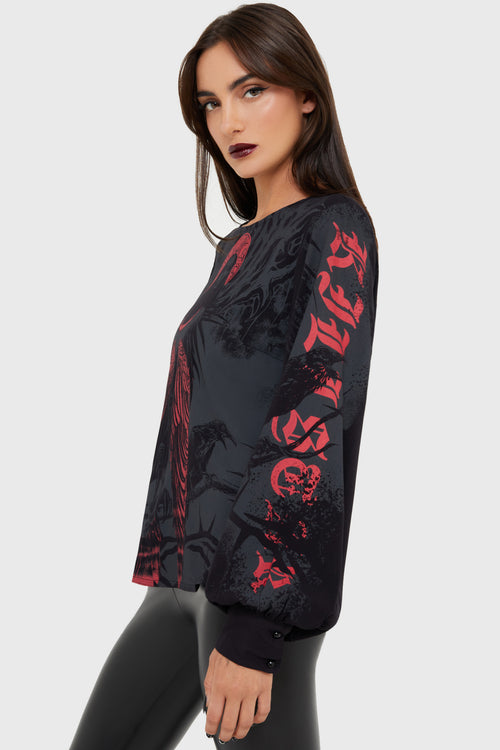 Killstar Mórrígan Moon Long Sleeve Top Black/Red